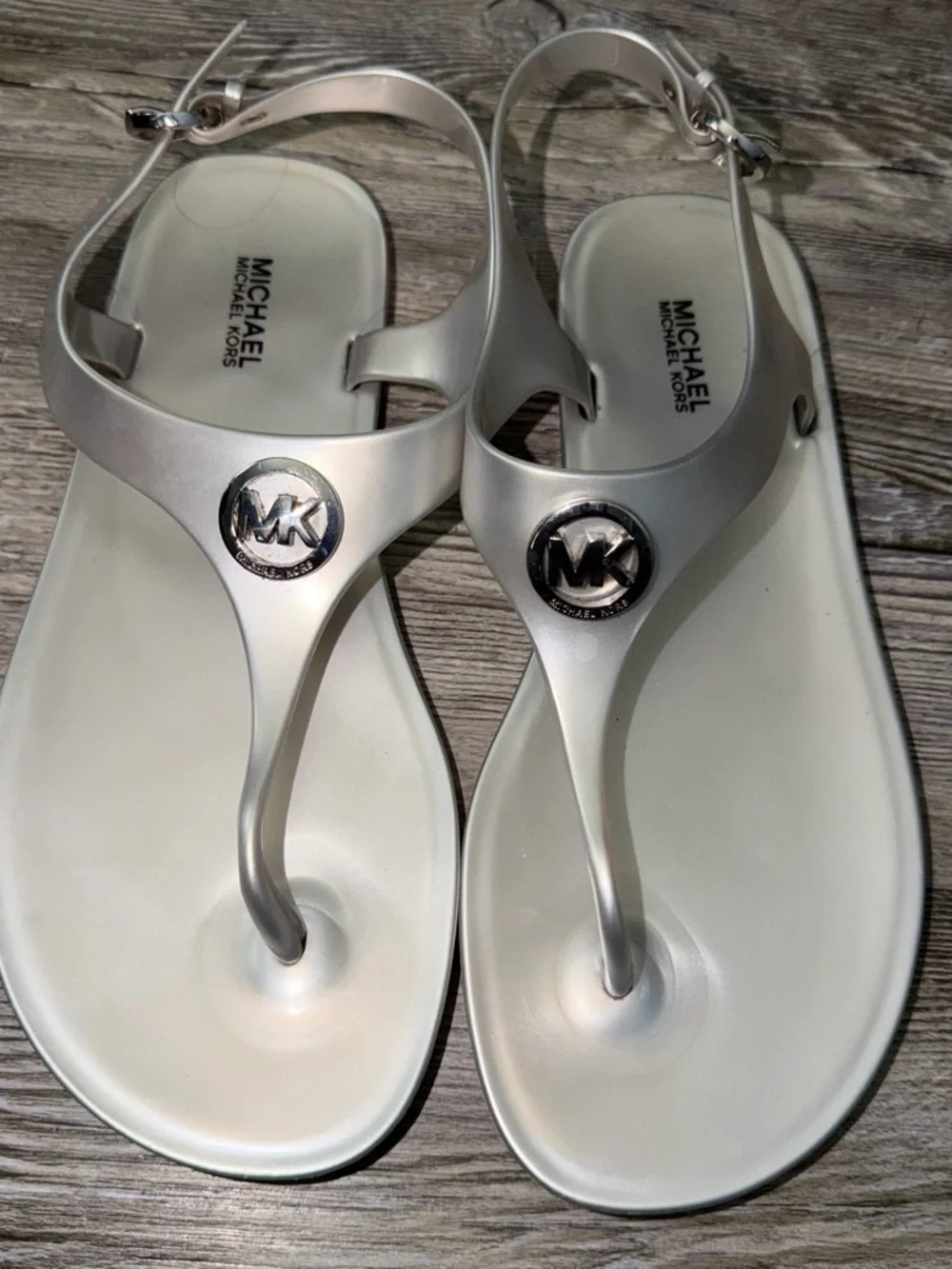 Michael Kors Metallic Silver Jelly Thong Sandals